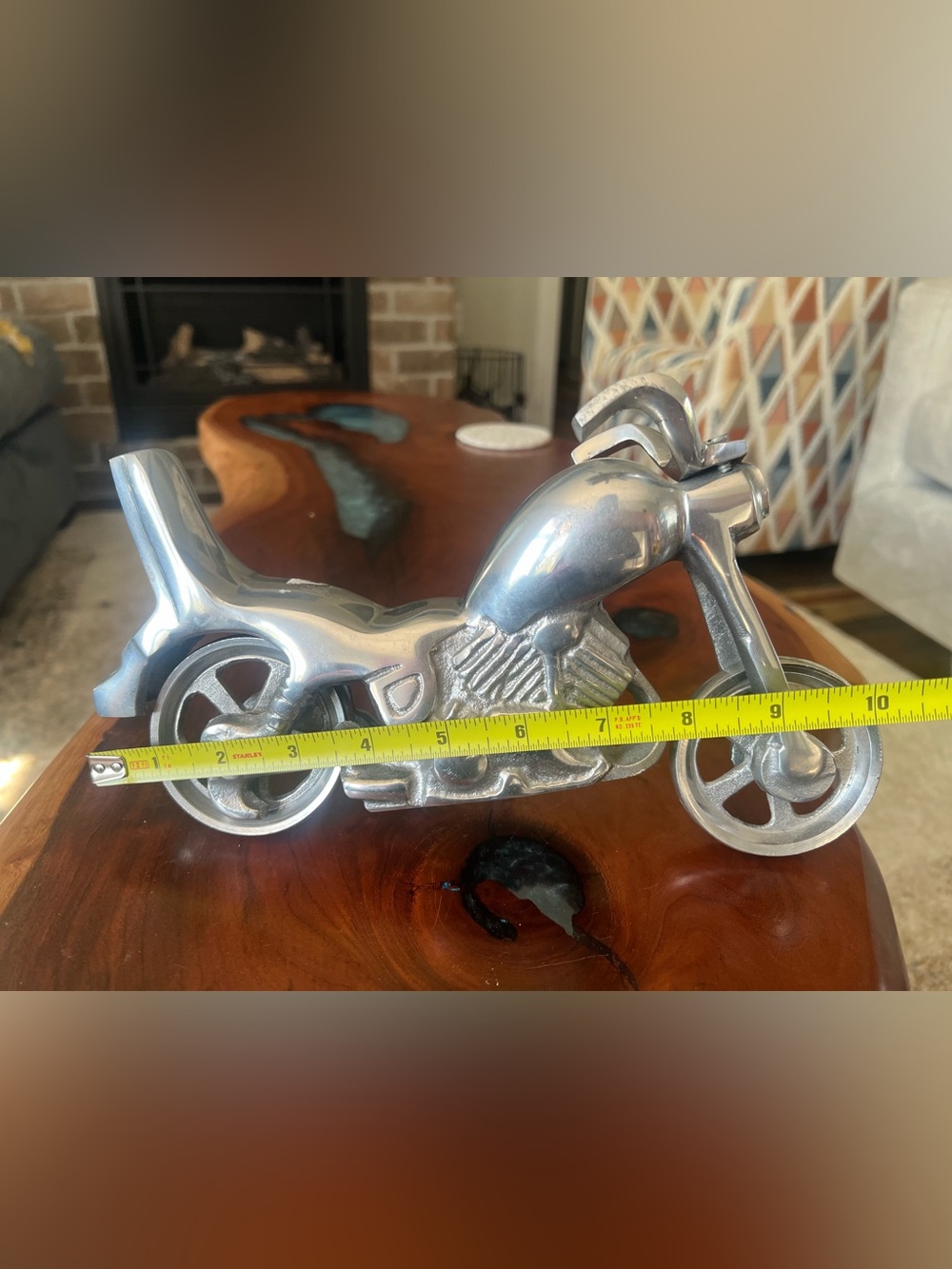 Decorative Silver Motorcycle Figurine - Sleek Metal Home Accent - Picture 4 of 4